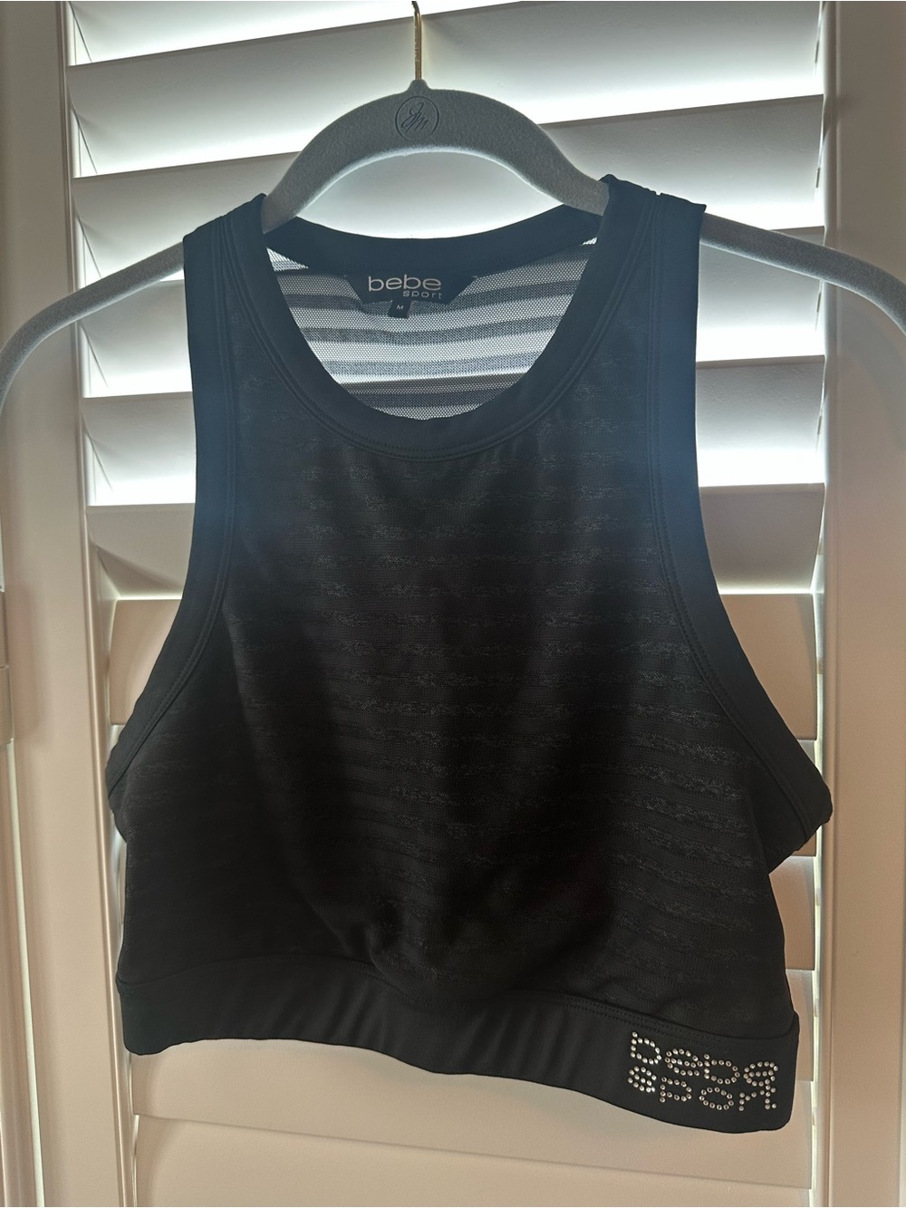Bebe Sport Black Sports Bra M Sheer back detail High neck